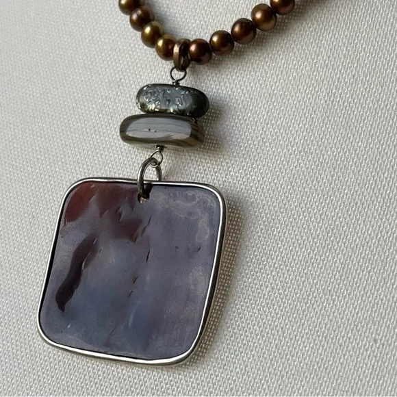 SILPADA | Retired Black Pen Shell Carved Pendant Sterling Silver 15"+3" Necklace - Picture 4 of 14